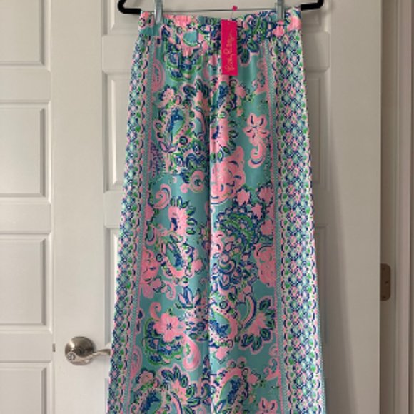 NWT Lilly Pulitzer Bal Harbour Palazzo Blue Horizon Jungle Sunrise, US size XS - Picture 3 of 9